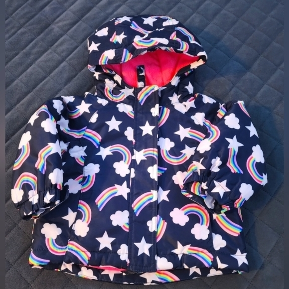 GIRLS NAVY‎ BLUE RAINBOW CLOUD WINTER JACKET SIZE 12-months CHILDREN’S PLACE